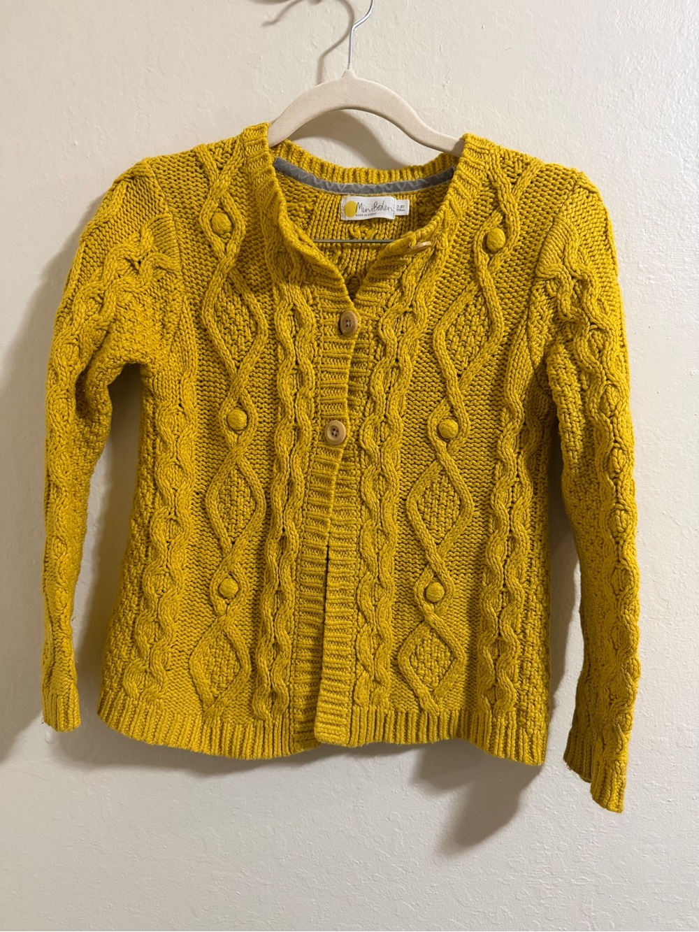 Mini Boden Girls Chunky Cable Knit Bobble Cardigan – Sunshine Yellow – Size 7-8Y
